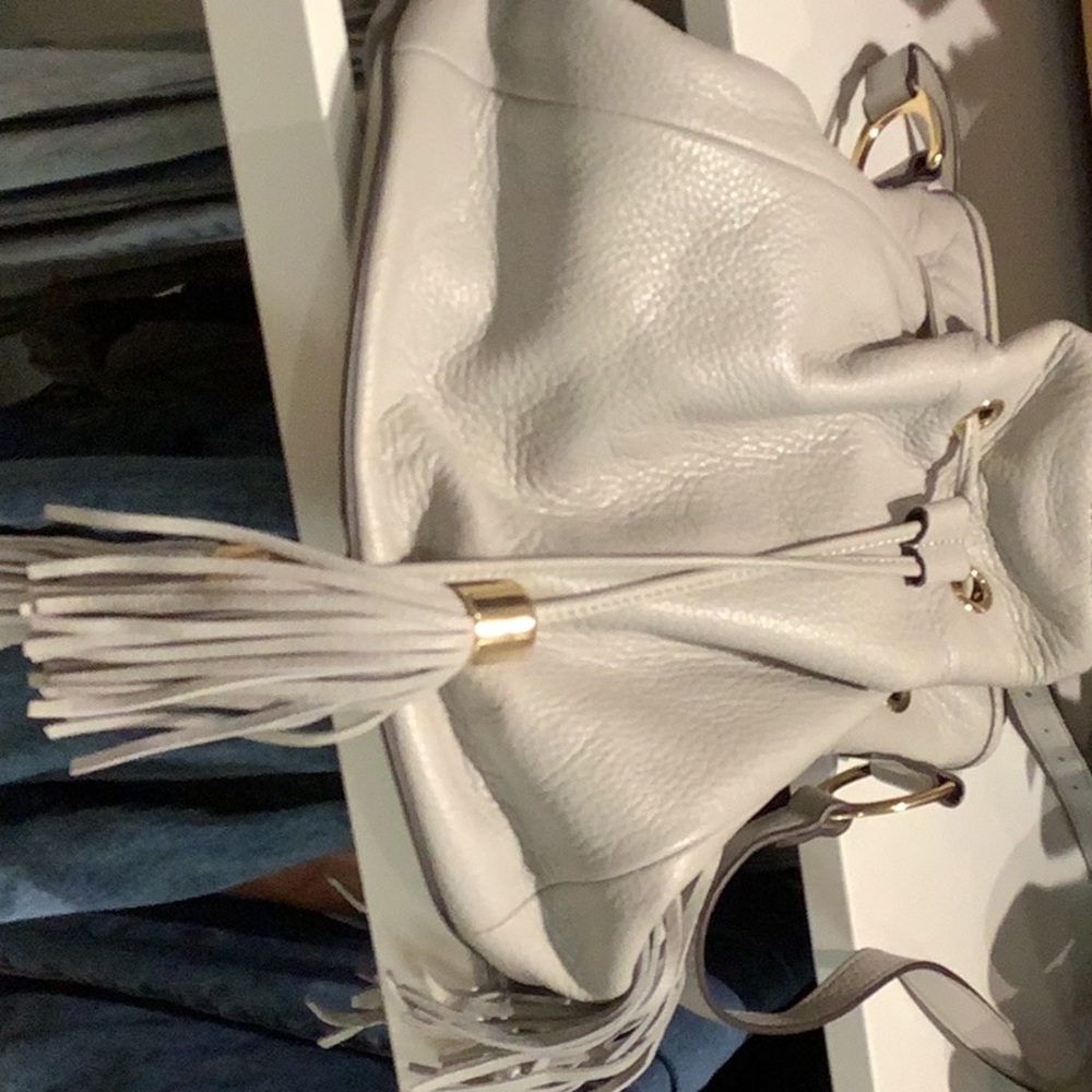 Gili fringed dove grey bucket bag